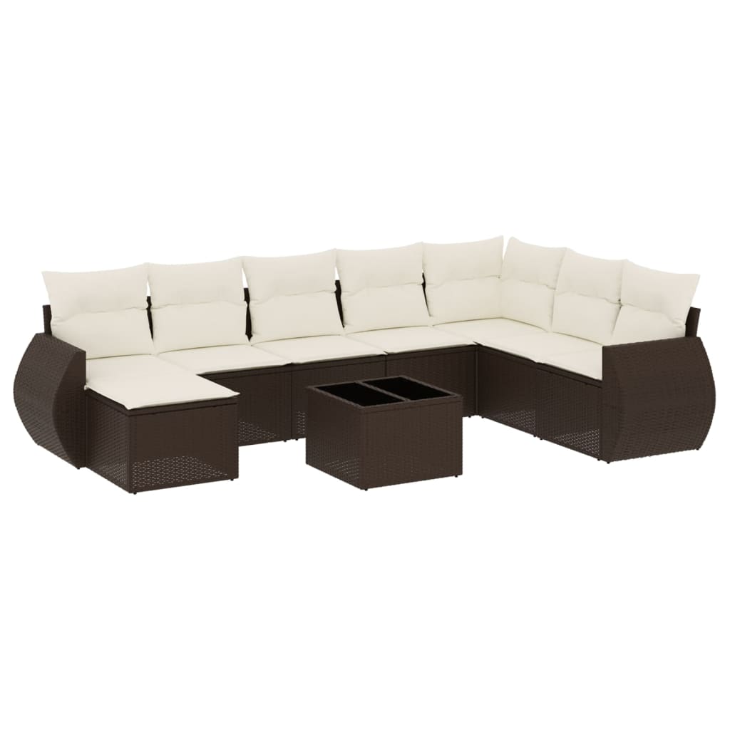 Set Divani da Giardino 9pz con Cuscini Marrone in Polyrattan 3254110
