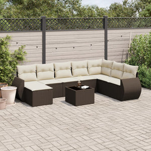 Set Divani da Giardino 9pz con Cuscini Marrone in Polyrattan 3254110