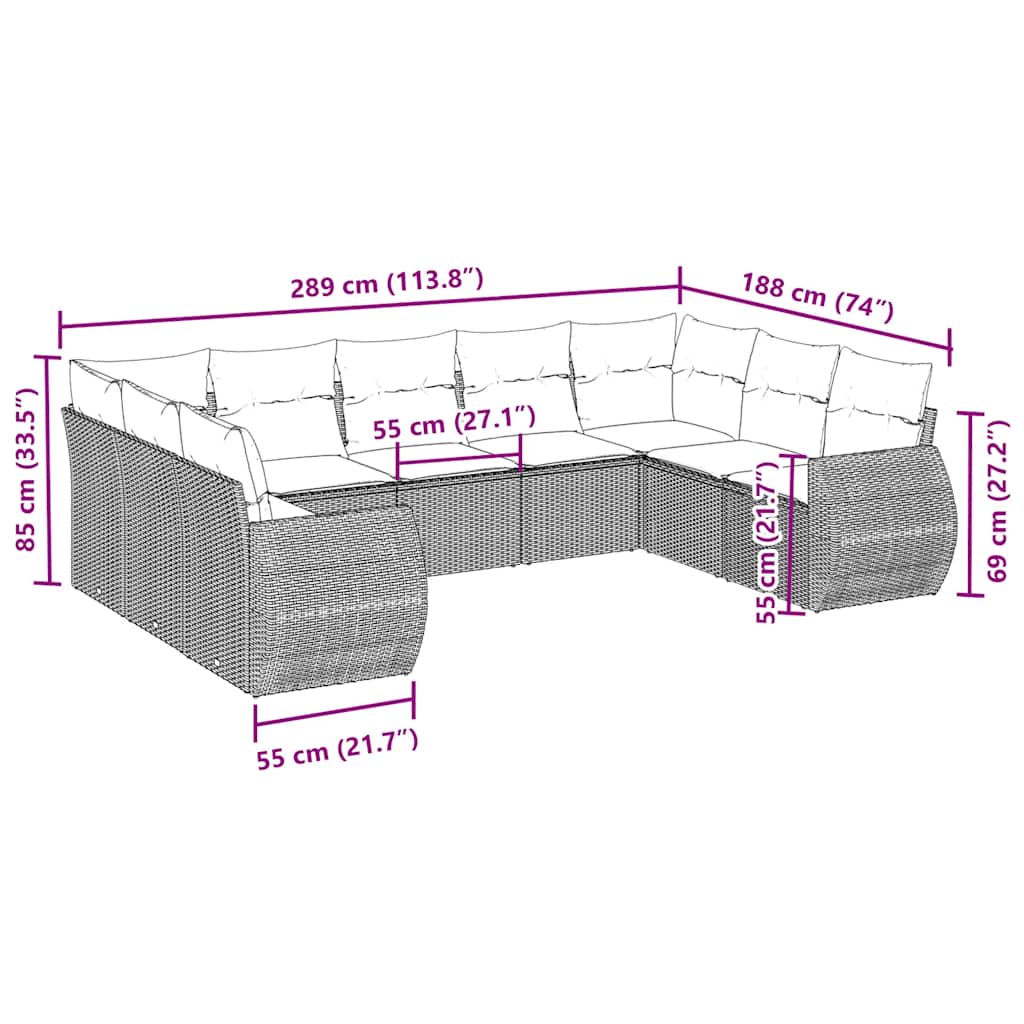 Set Divani da Giardino 9 pz con Cuscini Nero in Polyrattan 3254133