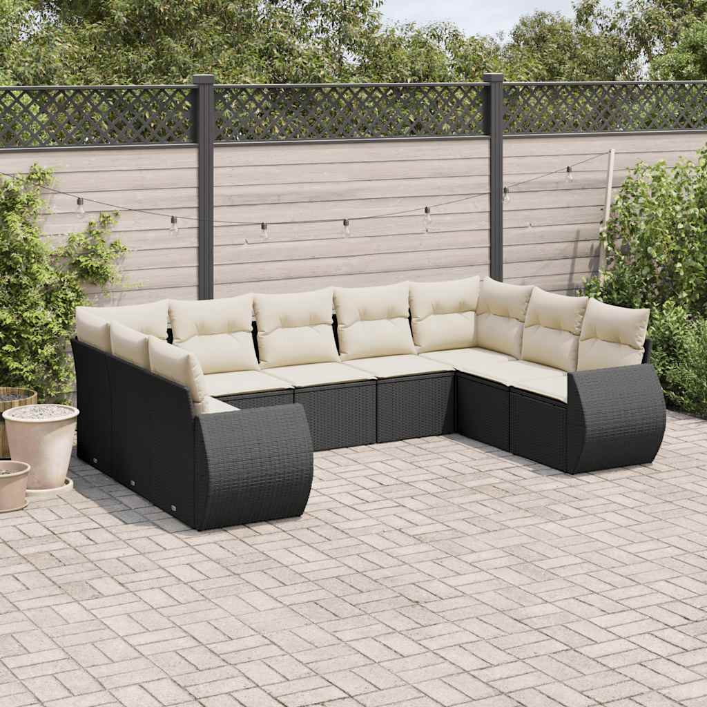 Set Divani da Giardino 9 pz con Cuscini Nero in Polyrattan 3254133