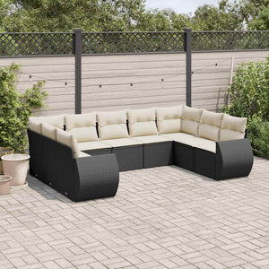 Set Divani da Giardino 9 pz con Cuscini Nero in Polyrattan 3254133