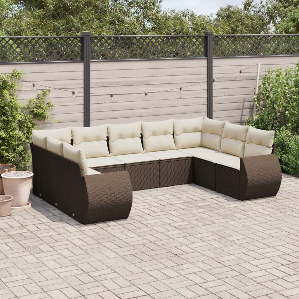 Set Divani da Giardino 9pz con Cuscini Marrone in Polyrattan 3254140