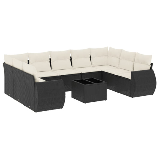 Set Divani da Giardino 10pz con Cuscini in Polyrattan Nero 3254143