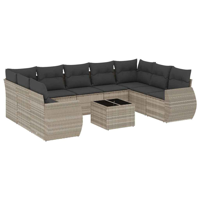 Set Divano Giardino 10 pz con Cuscini Grigio Chiaro Polyrattan 3254149
