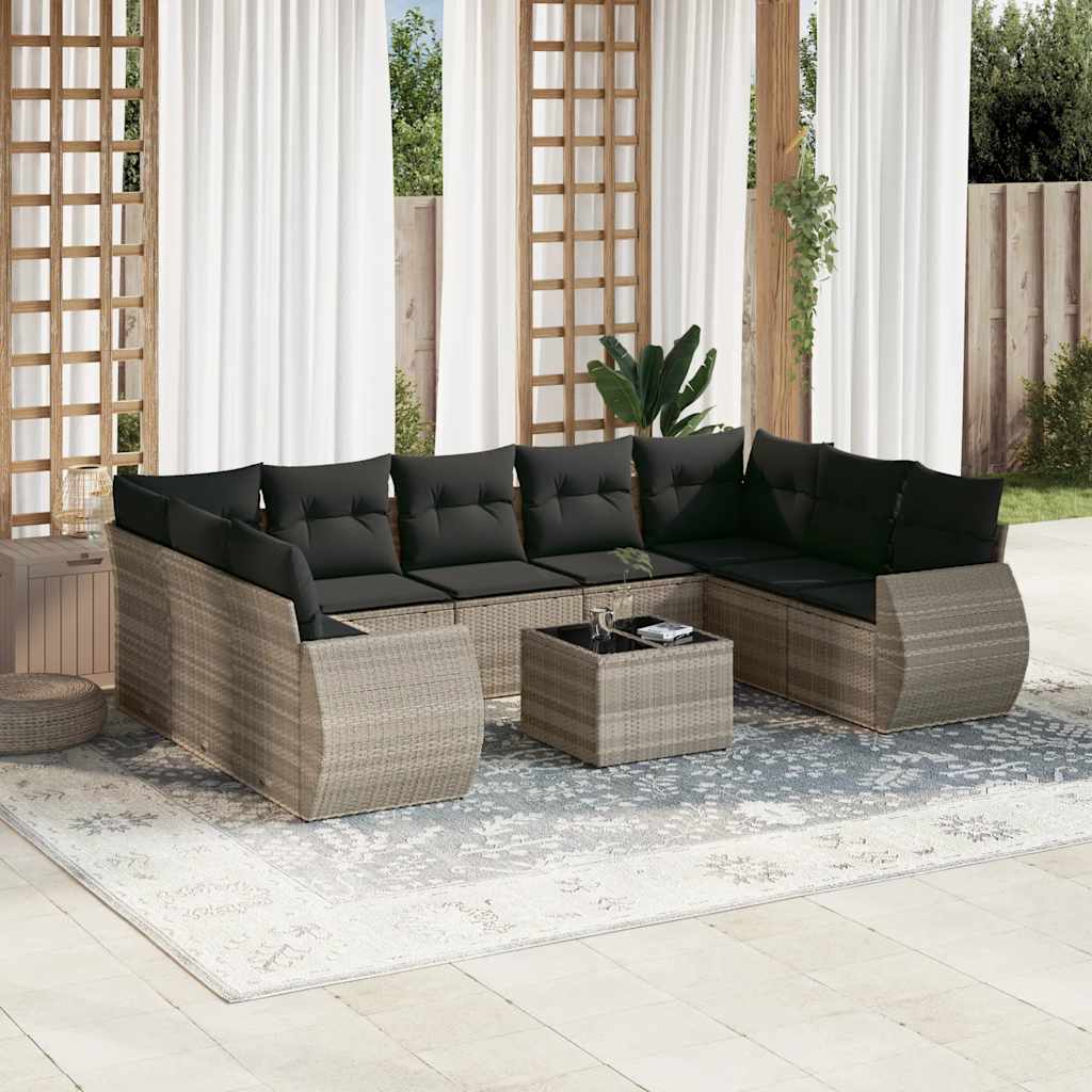 Set Divano Giardino 10 pz con Cuscini Grigio Chiaro Polyrattan 3254149