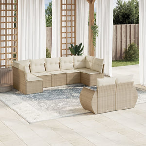 Set Divano da Giardino 9 pz con Cuscini Beige in Polyrattan 3254155