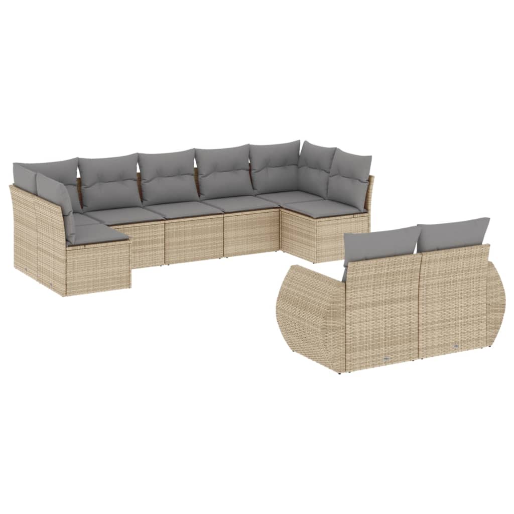 Set Divano da Giardino 9 pz con Cuscini Beige in Polyrattan 3254156