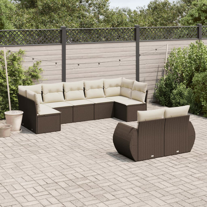 Set Divani da Giardino 9pz con Cuscini Marrone in Polyrattan 3254160