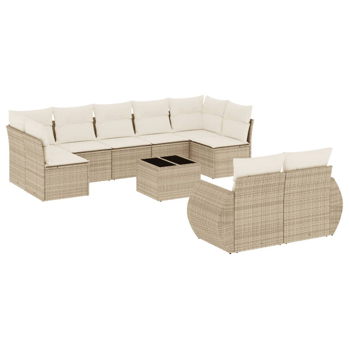 Set Divano da Giardino 10 pz con Cuscini Beige in Polyrattan 3254165