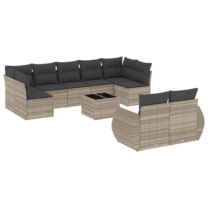 Set Divano Giardino 10 pz con Cuscini Grigio Chiaro Polyrattan