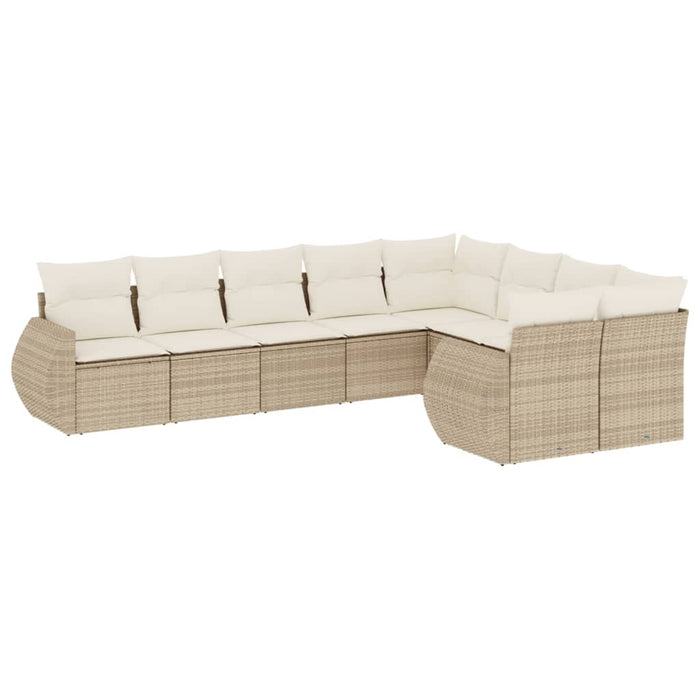 Set Divano da Giardino 9 pz con Cuscini Beige in Polyrattan 3254175