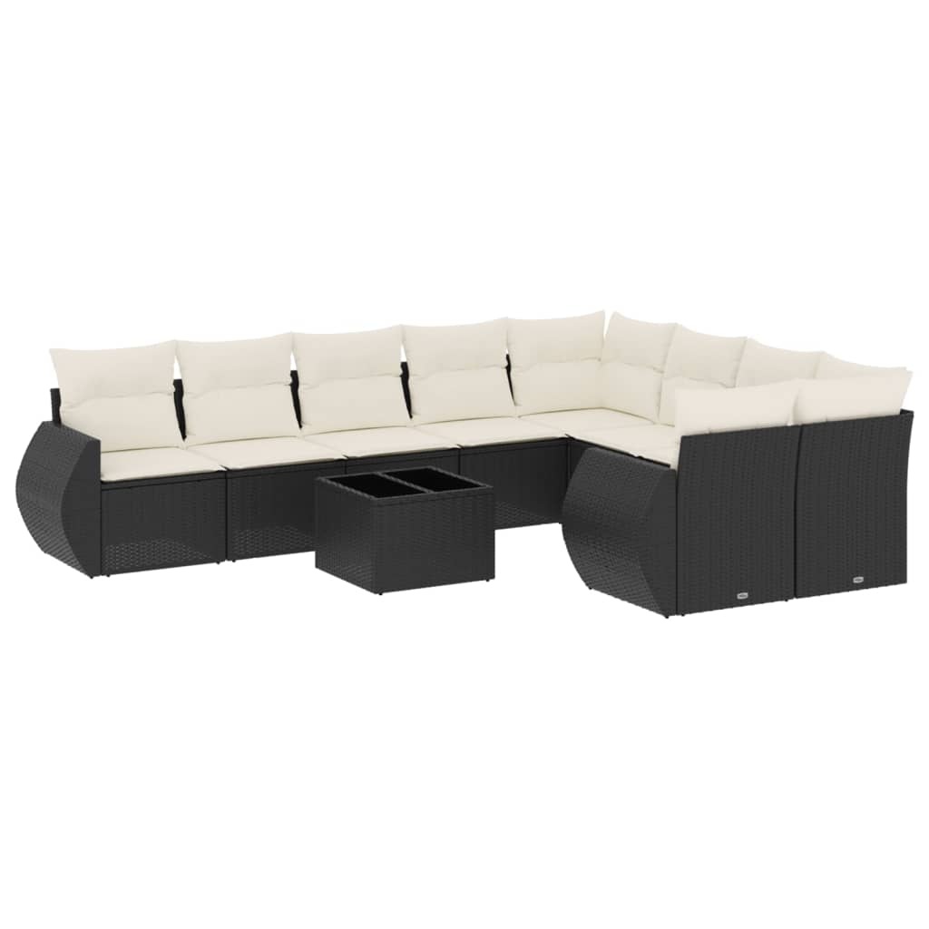 Set Divani da Giardino 10pz con Cuscini in Polyrattan Nero 3254183