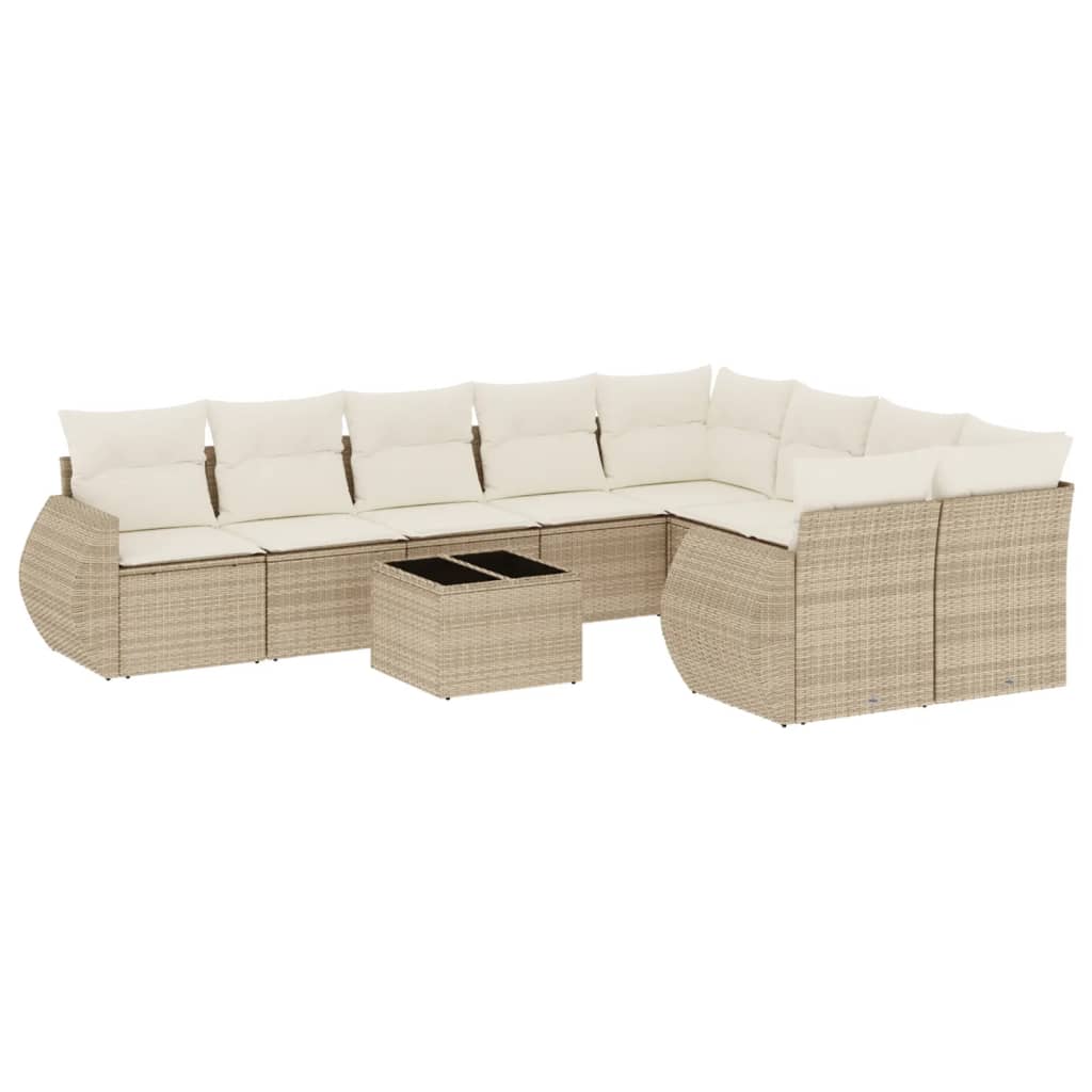 Set Divano da Giardino 10 pz con Cuscini Beige in Polyrattan 3254185