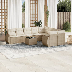 Set Divano da Giardino 10 pz con Cuscini Beige in Polyrattan 3254185