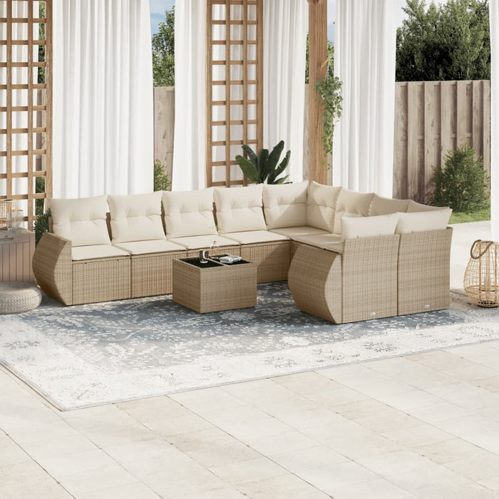 Set Divano da Giardino 10 pz con Cuscini Beige in Polyrattan 3254185