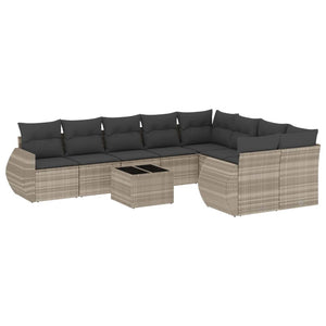 Set Divano Giardino 10 pz con Cuscini Grigio Chiaro Polyrattan 3254189