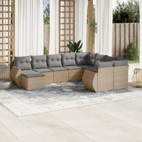 Set Divano da Giardino 10 pz con Cuscini Beige in Polyrattan