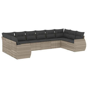 Set Divano Giardino 10 pz con Cuscini Grigio Chiaro Polyrattan 3254209