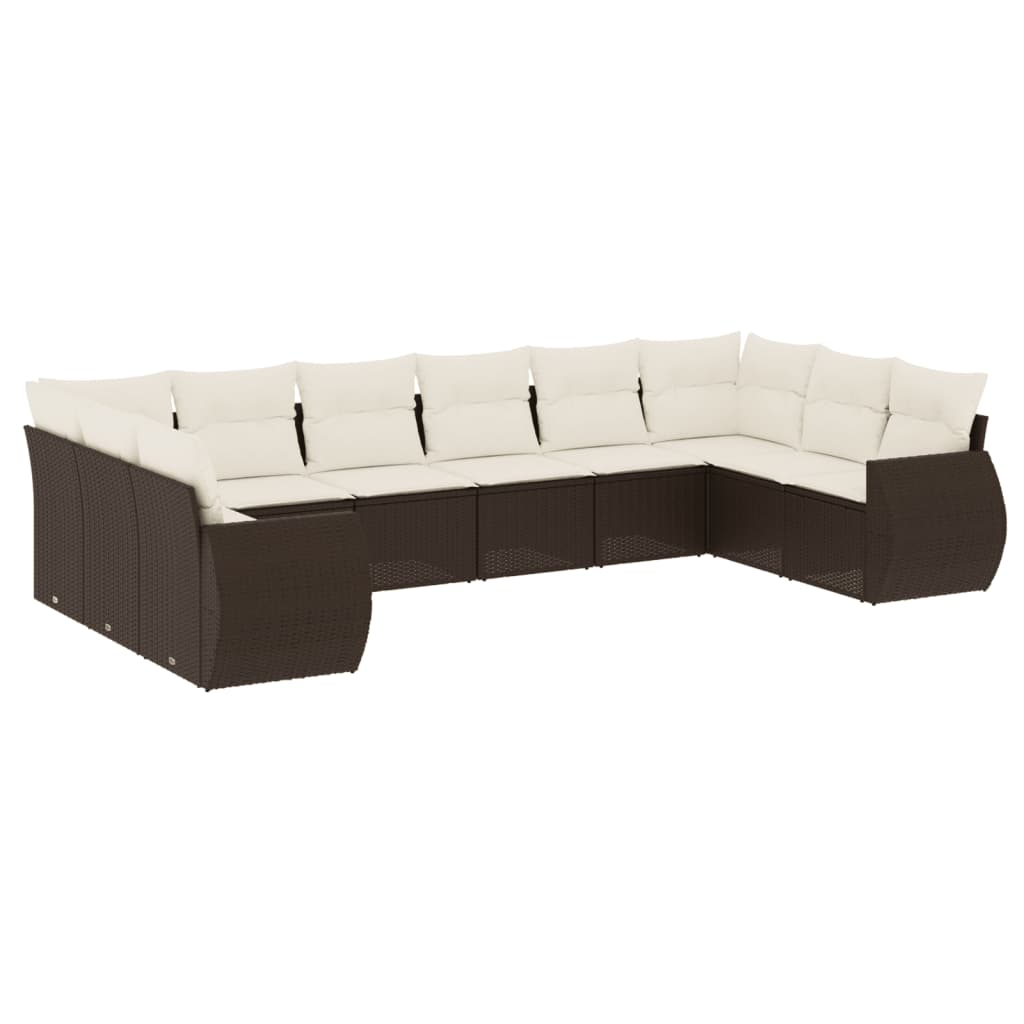 Set Divani da Giardino 10pz con Cuscini in Polyrattan Marrone 3254210