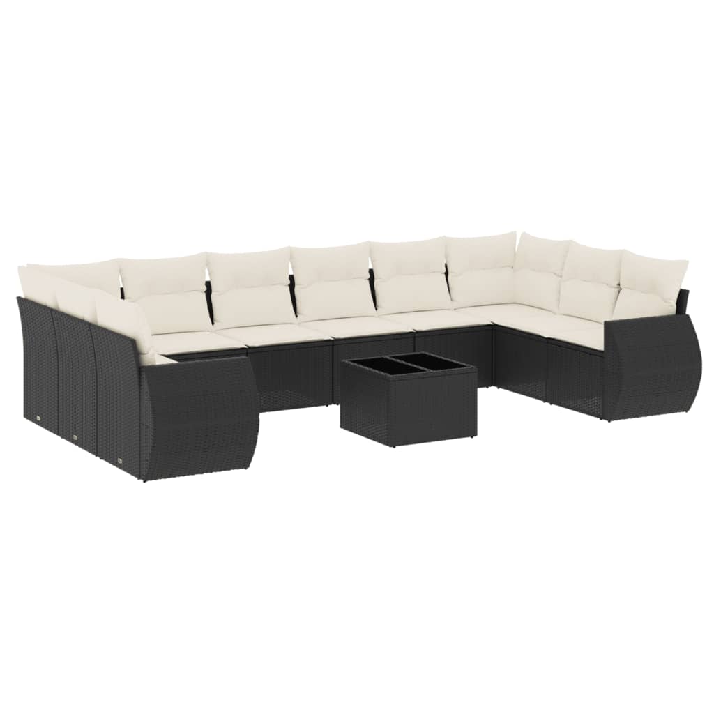 Set Divani da Giardino 11 pz con Cuscini in Polyrattan Nero