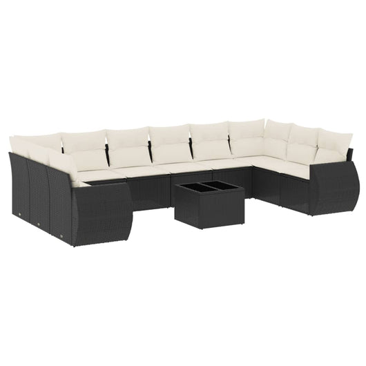 Set Divani da Giardino 11 pz con Cuscini in Polyrattan Nero