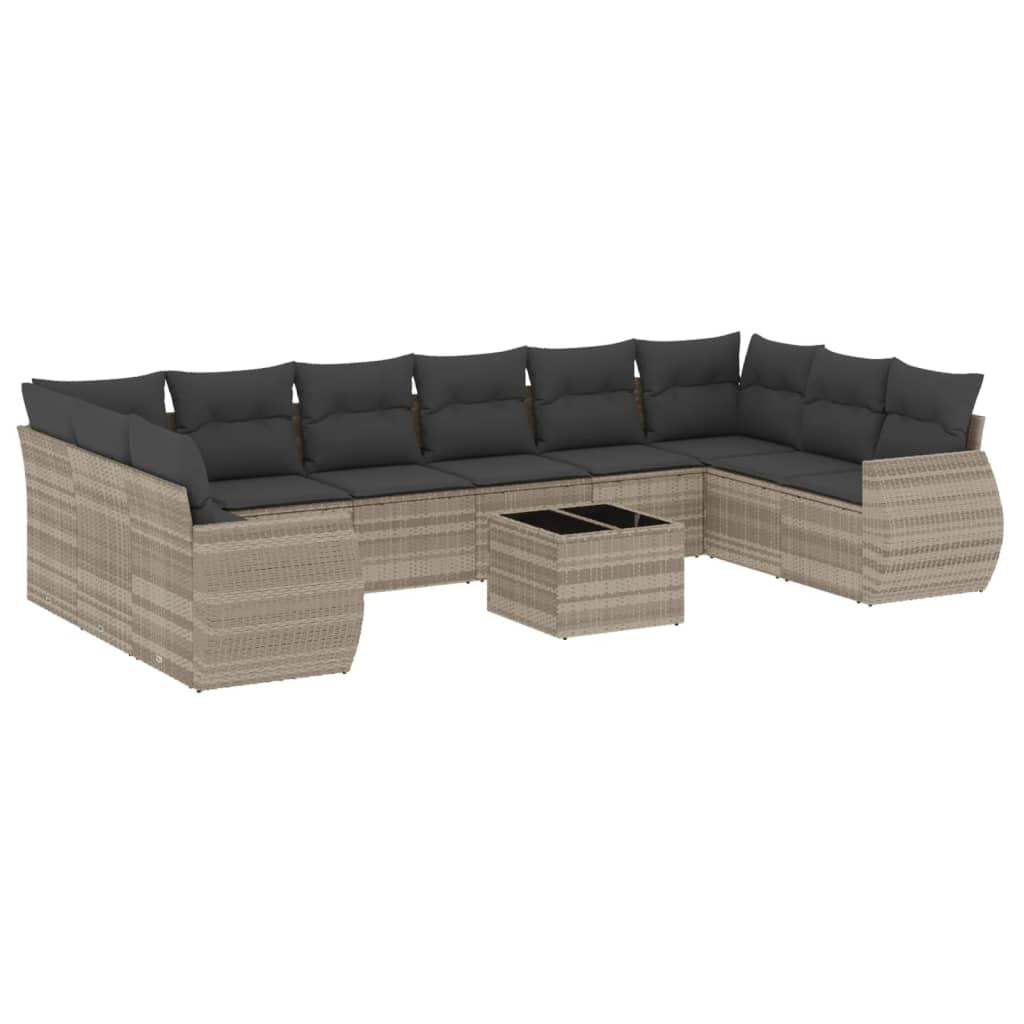 Set Divani da Giardino 11 pz con Cuscini in Polyrattan Grigio
