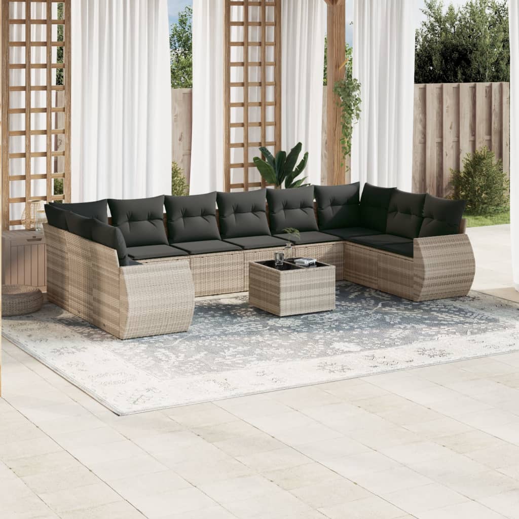 Set Divani da Giardino 11 pz con Cuscini in Polyrattan Grigio