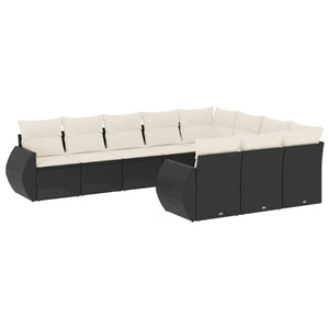 Set Divani da Giardino 10pz con Cuscini in Polyrattan Nero 3254223