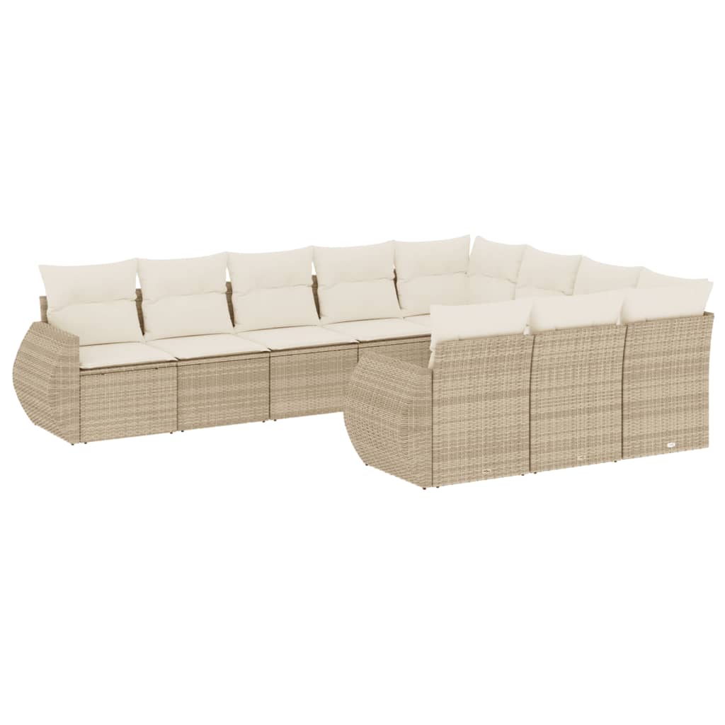 Set Divano da Giardino 10 pz con Cuscini Beige in Polyrattan 3254225