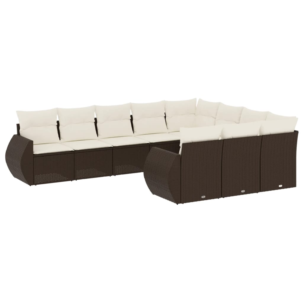 Set Divani da Giardino 10pz con Cuscini in Polyrattan Marrone 3254230