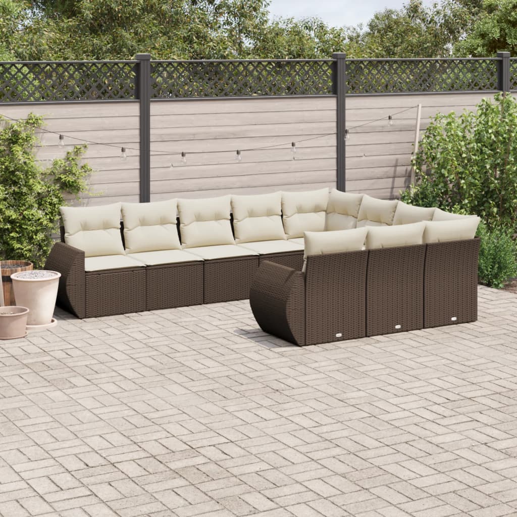 Set Divani da Giardino 10pz con Cuscini in Polyrattan Marrone 3254230