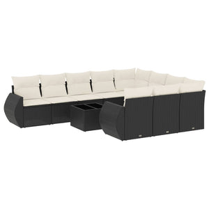 Set Divani da Giardino 11 pz con Cuscini in Polyrattan Nero