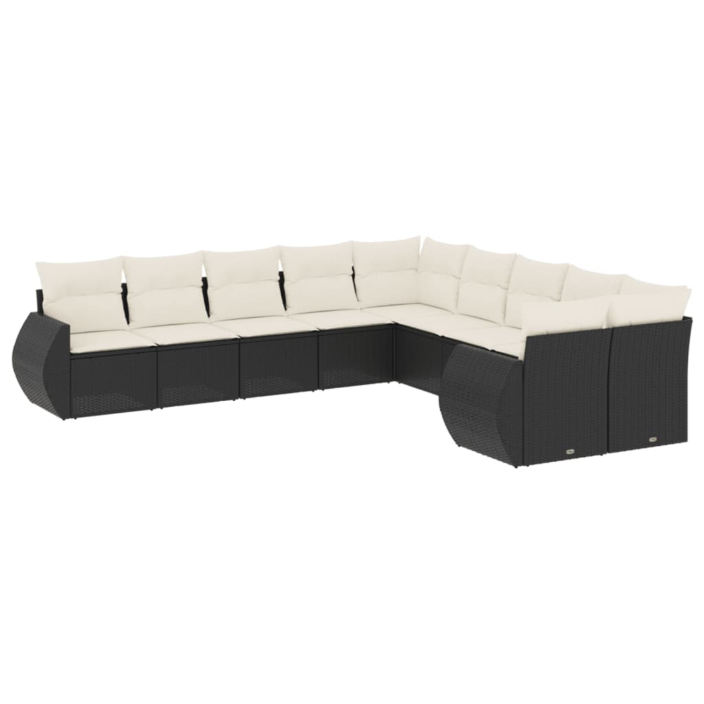 Set Divani da Giardino 10pz con Cuscini in Polyrattan Nero 3254243