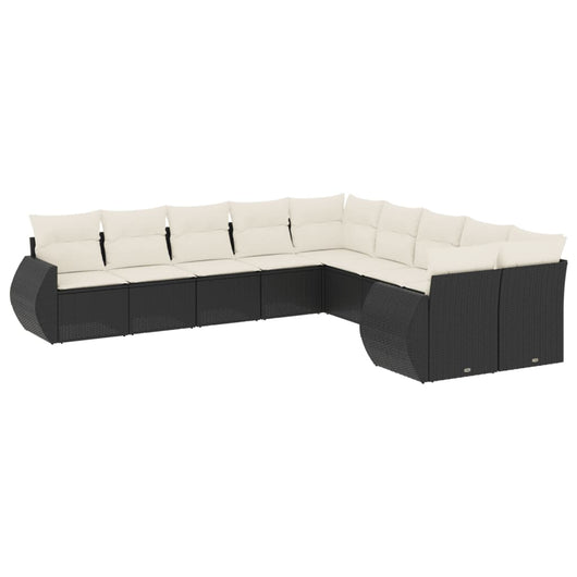 Set Divani da Giardino 10pz con Cuscini in Polyrattan Nero 3254243