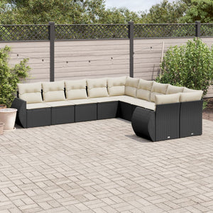 Set Divani da Giardino 10pz con Cuscini in Polyrattan Nero 3254243
