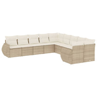Set Divano da Giardino 10 pz con Cuscini Beige in Polyrattan
