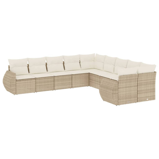 Set Divano da Giardino 10 pz con Cuscini Beige in Polyrattan