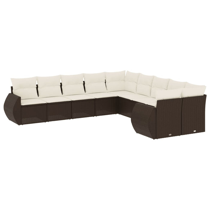 Set Divani da Giardino 10pz con Cuscini in Polyrattan Marrone 3254250