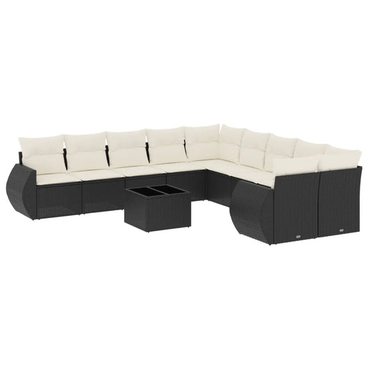 Set Divani da Giardino 11 pz con Cuscini in Polyrattan Nero 3254253