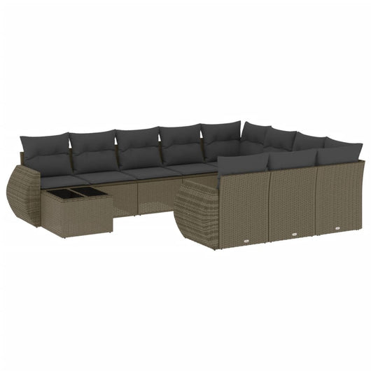 Set Divani da Giardino 11 pz con Cuscini in Polyrattan Grigio 3254269