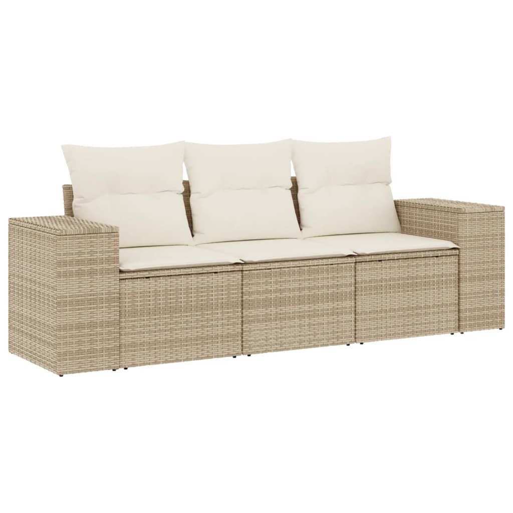 Set Divano da Giardino 3 pz con Cuscini-Sofa da Giardino-Divanetto da esterno Beige in Polyrattan 153929