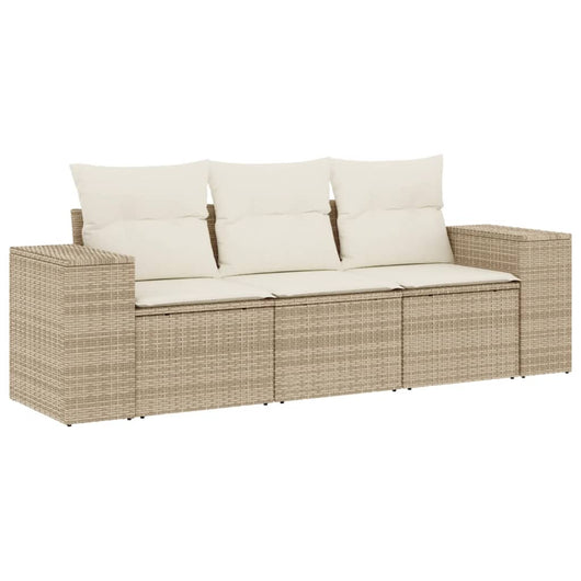 Set Divano da Giardino 3 pz con Cuscini-Sofa da Giardino-Divanetto da esterno Beige in Polyrattan 153929