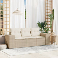 Set Divano da Giardino 3 pz con Cuscini-Sofa da Giardino-Divanetto da esterno Beige in Polyrattan 153929