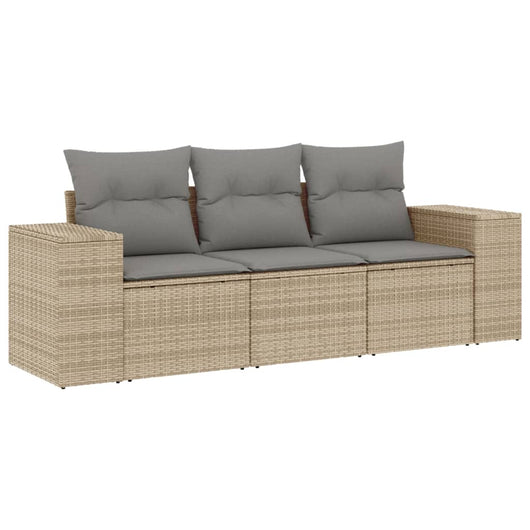 Set Divano da Giardino 3 pz con Cuscini-Sofa da Giardino-Divanetto da esterno Beige in Polyrattan 963721