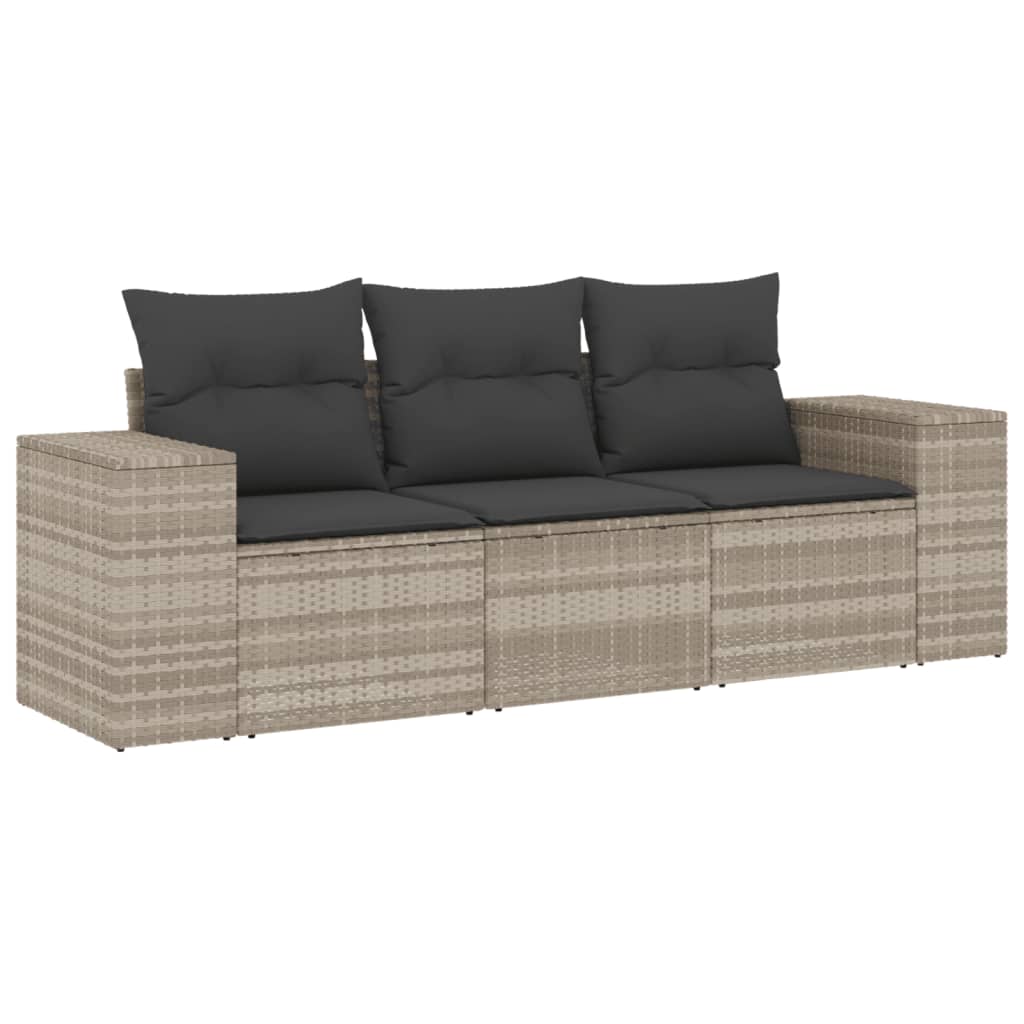 Set Divano da Giardino 3pz con Cuscini-Sofa da Giardino-Divanetto da esterno Grigio Chiaro Polyrattan 520831