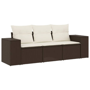 Set Divano da Giardino 3 pz con Cuscini-Sofa da Giardino-Divanetto da esterno Marrone in Polyrattan 178844