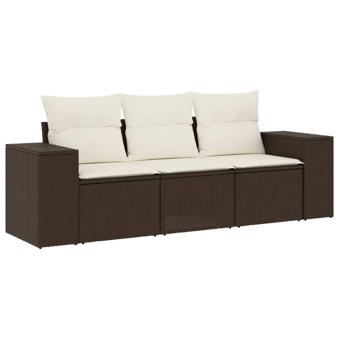 Set Divano da Giardino 3 pz con Cuscini-Sofa da Giardino-Divanetto da esterno Marrone in Polyrattan 178844
