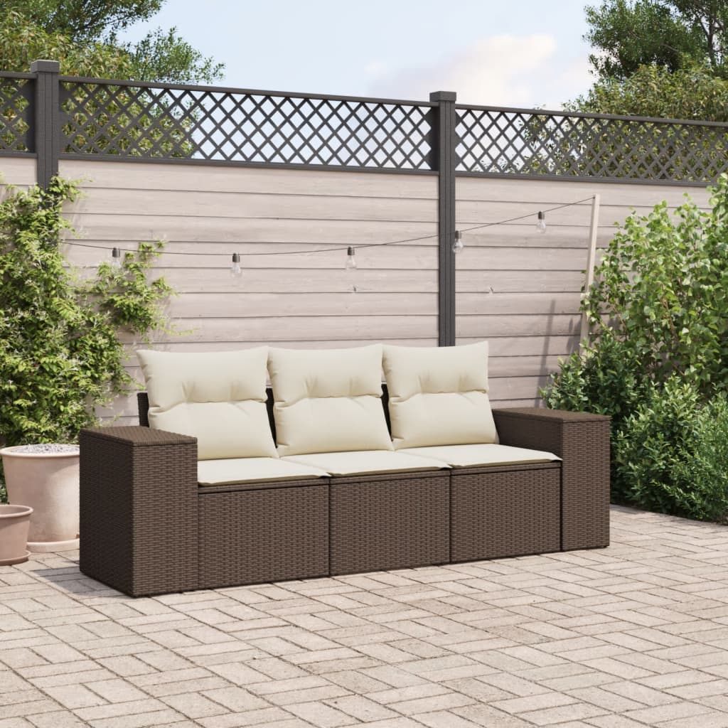 Set Divano da Giardino 3 pz con Cuscini-Sofa da Giardino-Divanetto da esterno Marrone in Polyrattan 178844