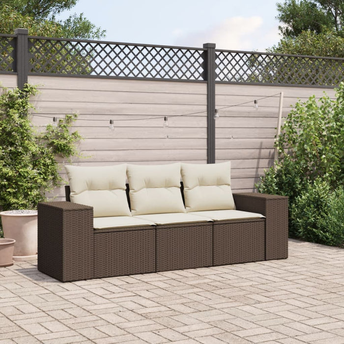Set Divano da Giardino 3 pz con Cuscini-Sofa da Giardino-Divanetto da esterno Marrone in Polyrattan 178844