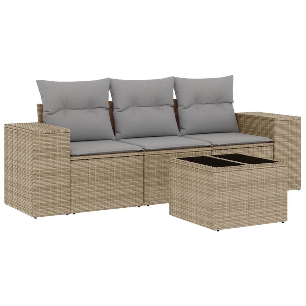 Set Divano da Giardino 4 pz con Cuscini-Sofa da Giardino-Divanetto da esterno Beige in Polyrattan 605051
